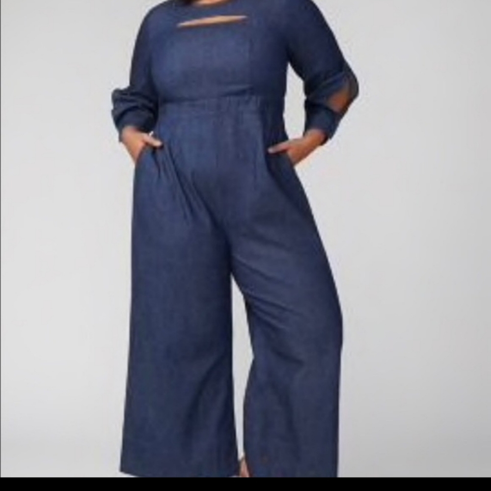 Denim open sleeve jumpsuit